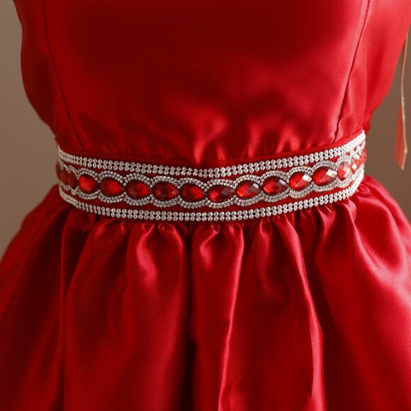 Red Formal Party Dress Embellished Waistline Homecoming Recital NWT Size 16 - Picture 2 of 7